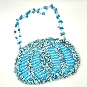 NEW VINTAGE IN'S Boutique Turquoise & White Stone Fully Beaded Small Bag Purse